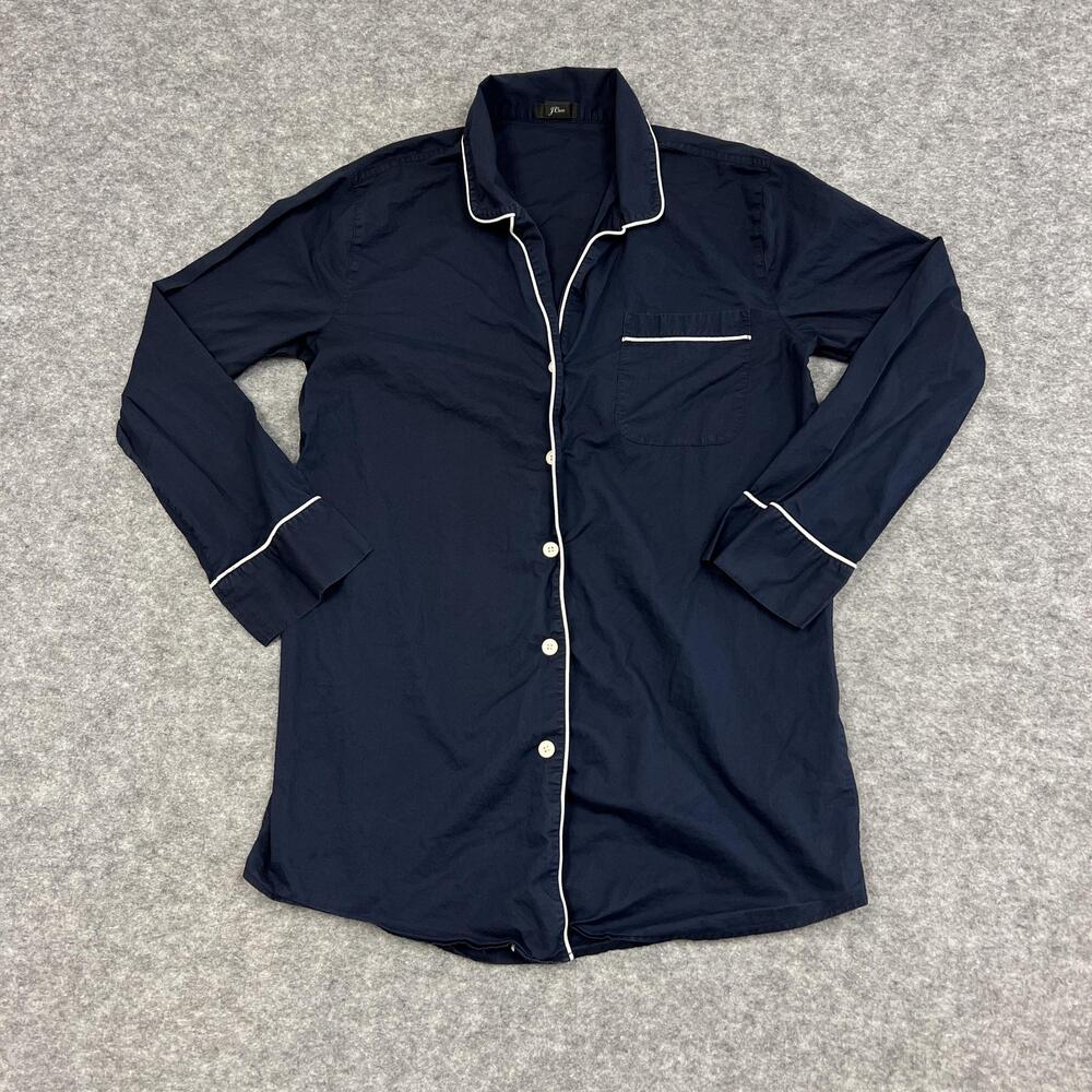 J.CREW Sleepshirt Mens M Blue 100% Cotton Jersey Long Sleeve Collared Sleepwear